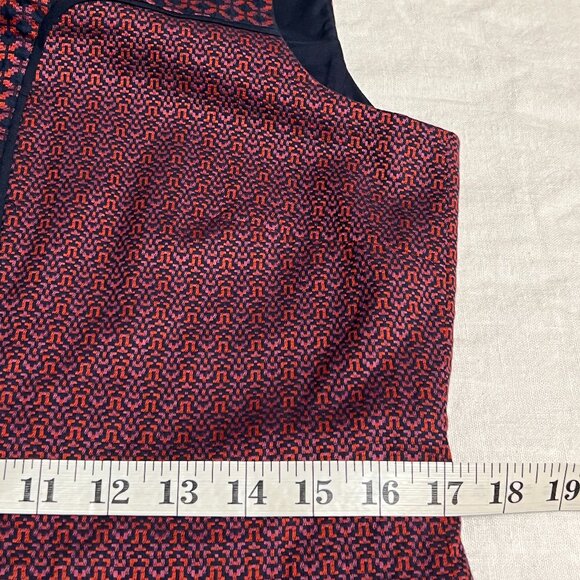 Etcetera Geometric Sleeveless Shift Dress Size 10 Red Navy Cotton Blend Lined - Picture 7 of 10